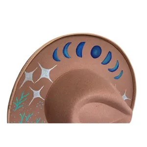 Handmade Painted Moon Mermaid Celestial Boho Rancher Western Hat Gypsy Whimsical thumbnail 4