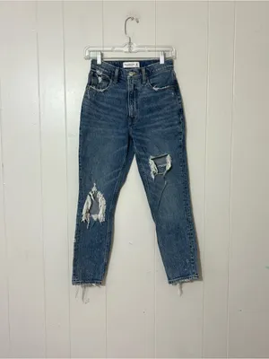 Abercrombie & Fitch High Rise Mom Jeans Size 24 / 00S Distressed Raw Hem Cropped thumbnail 3