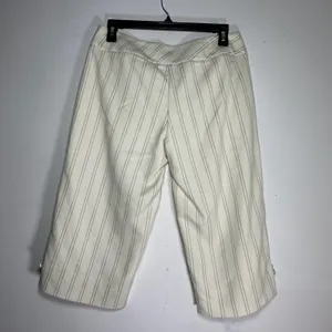White House Black Market Pinstripe Capri Pants Cream Brown Size 6 Cropped‎ thumbnail 2