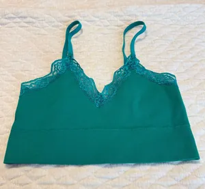 George Green Teal Bralette Bra Lace Trim Size Small Ribbed thumbnail 1