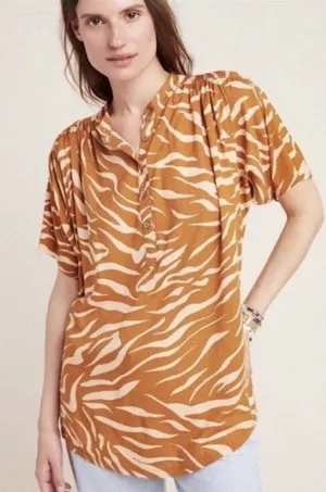 Anthropologie Maeve Windham‎ Zebra Stripe Tunic in Cedar Orange Womens Medium thumbnail 1