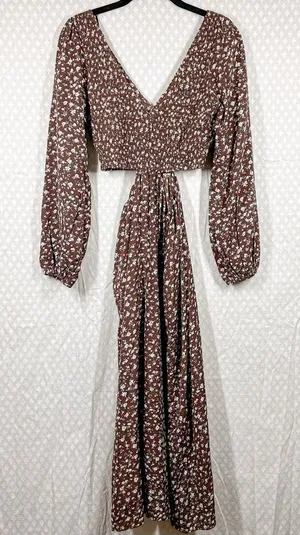 Petal + Pup Brown Floral Smocked Open Sides Boho Maxi Dress‎ thumbnail 1
