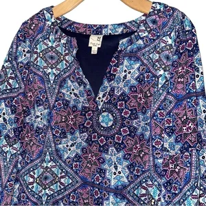 Pink Owl Apparel Women’s Size L Purple Blue Cream Medallion Print Shift Dress thumbnail 3