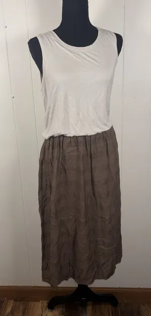 prAna Perry Small‎ Block Midi Dress Sleeveless Scoop Neck Green/cream Pockets thumbnail 1