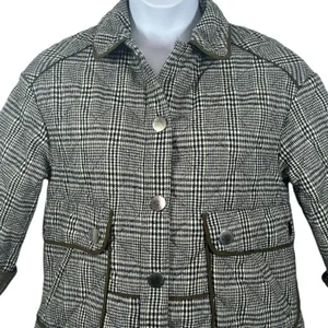 Zara Oversized Plaid Utility Coat Jacket Medium Green Gray Check thumbnail 3