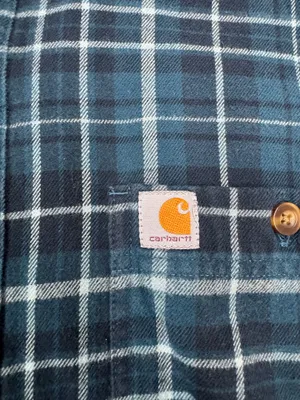Carhartt Relaxed Fit Mens Blue Plaid Trumbull Button Down Shirt Size Large thumbnail 2