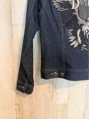 Harley-Davidson Women’s XS Denim Jacket Eagle Rhinestone Embroidered Moto thumbnail 9