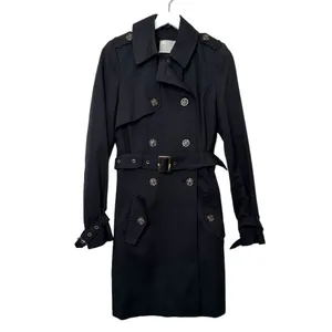 ASOS Black Double-Breasted Belted Trench Coat Size 4 (US) thumbnail 11