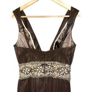NWT Mandalay Brown Silk Beaded Embellished Maxi Long Gown Evening Dress Size 4 thumbnail 6