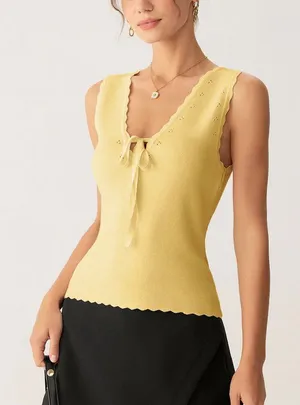 Rihoas Yellow Tie-Front Knit Tank Top thumbnail 1