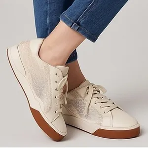 Dolce Vita Harryson Women's 9‎ Cream Lace Panel Sneakers Casual Shoes Gum Sole thumbnail 1