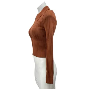Abercrombie & Fitch Brown Long Sleeve Ribbed Knit Full Zip Collar Sweater Top XS thumbnail 2