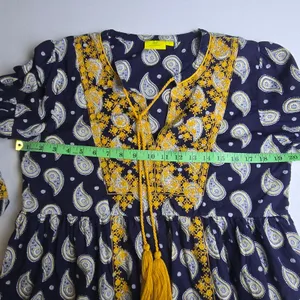 Roller Rabbit Navy Paisley Embroidered Cotton Tunic Dress‎ Yellow Tassels Medium thumbnail 7
