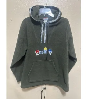Vintage M&M's Fleece Hoodie Green Size M Candy Characters Pullover Zip Retro Y2K thumbnail 1