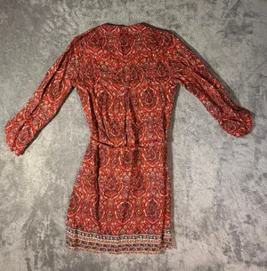 Lucky Brand Size XS Orange Paisley Wrap Dress Boho Western Long Sleeve Tie Waist thumbnail 8