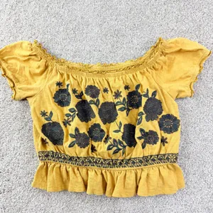 American Eagle‎ Embroidered Floral Crop Top Womens M Boho Off Shoulder Peasant thumbnail 2