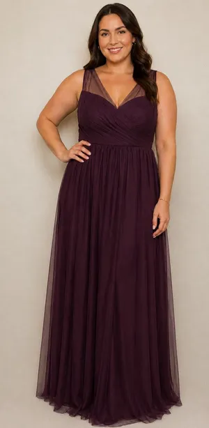 Unique Vintage Maxi Dress Sz 10 Formal Occasion Dark Plum Mesh Sweetheart thumbnail 1