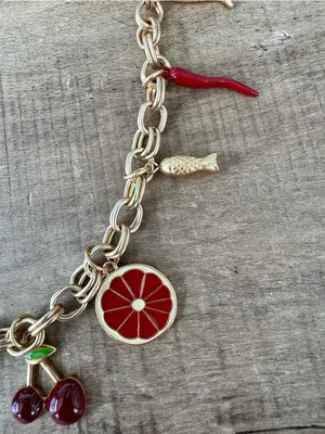 NWOT Anthropologie Bag Charm Swag Belt Chain Gold 🌶️🧲🍒🐟 thumbnail 5