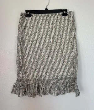Y2K Cotton Boho Free People Floral Striped Ruffle Frayed Hem Midi Skirt thumbnail 1