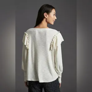 Pilcro Cozy Popover‎ top Anthropologie ivory ruffle v neck blouse thumbnail 2