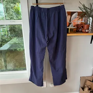 Navy Blue Cotton Linen Drawstring Waist Wide Leg Pants Size Large thumbnail 8