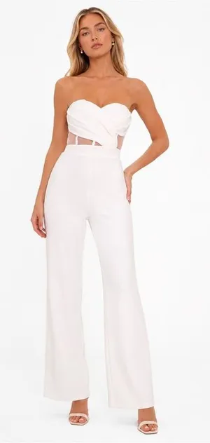 NEW Lulus Surely Stunning Ivory Strapless Bustier Jumpsuit Sz Medium thumbnail 1
