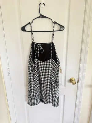 Anthropologie NEW Apron Mini Dress in Black Gingham Fall thumbnail 6