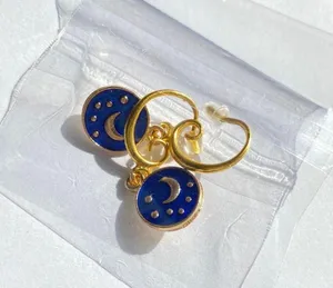 Handmade Kawaii retro starry moon night simple earrings🌙⭐️💙 thumbnail 4