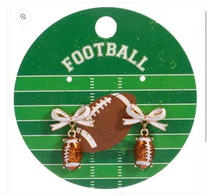 Bow Accent Football Drop Dangle Earrings Gold thumbnail 3