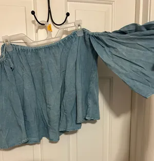 Blue Flowy Strapless Top Size L thumbnail 3