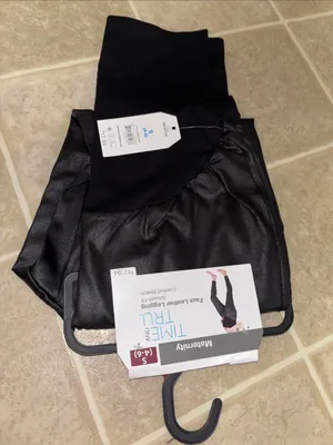 Time and Tru Black Faux-Leather Maternity Leggings thumbnail 3