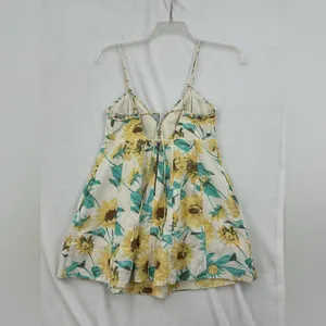 Free People Aqua and Gold Floral Lace-Trim Chemise 656 thumbnail 7