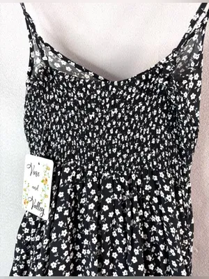 Vine and Valley M Ditsy Ruffle Trim Black Floral Maxi Sun Dress w Smocked Empire thumbnail 5