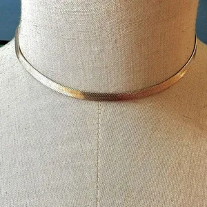gold tone flat herringbone chain choker necklace thumbnail 1