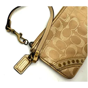 Coach Gold Lurex Zip Up Studded Logo Wristlet thumbnail 5