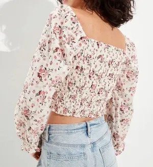 American Eagle smockedPuff Sleeve SquareNeck Blouse thumbnail 5