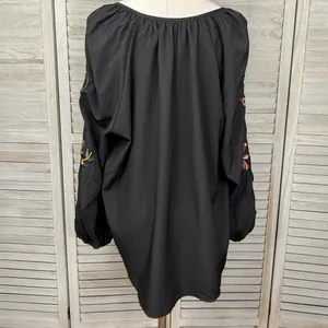 SHEIN (Curve) Plus Size Embroidered Lantern Sleeve Blouse Black/Multi-2X thumbnail 3