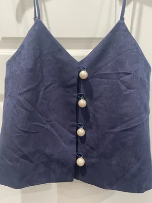 Mother of Pearl Navy Blue Camisole Top with Pearl Buttons – Adjustable Straps thumbnail 3