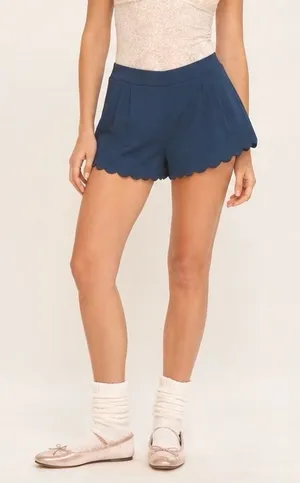 Mine Dark Blue Scallop-Hem High Waist Pull On Shorts Size Large thumbnail 1