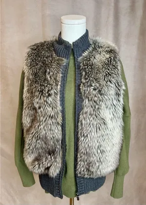 Shade Faux Fur Vest Small Gray Brown Zip Front Cozy Layering Piece thumbnail 1