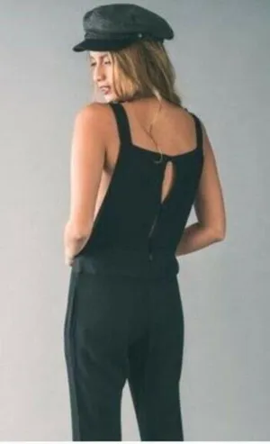 Party Jumpsuit Overalls Black Rayon Flare Cut - Size Medium thumbnail 3