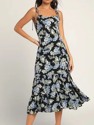 Lulu’s Started with a Kiss Floral Tie Strap Midi Dress thumbnail 1