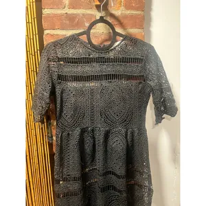 BRASS & ROE Black Romantic Gothic Eyelet Lace Midi Dress XS thumbnail 3