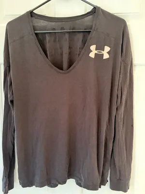 Under Armour Women's Deep V-Neck Long Sleeve Top in Brown with Light Logo thumbnail 1
