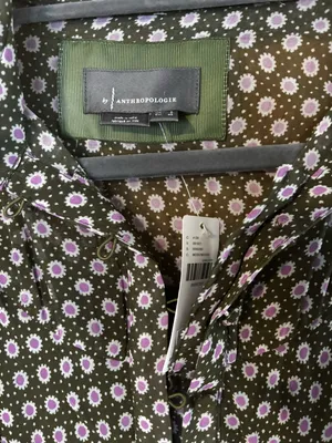 NWT Anthropologie Button Front Puff Sleeve Midi Dress -‎ Moss Green Floral 0 thumbnail 7