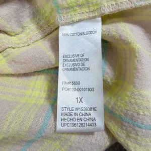 Democracy Blouse 1X Yellow Plaid Ruffle Cap Sleeve Button Front Cottagecore thumbnail 7