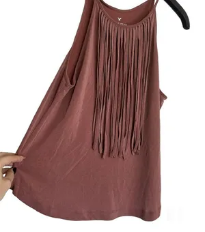 American Eagle Rusty Red Western Fringe Summer Festival Blouse thumbnail 4