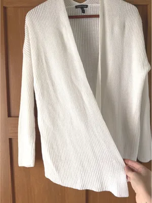 Eileen Fisher Organic Linen Cotton Ivory Knit Open Front Cardigan Women’s Large thumbnail 4