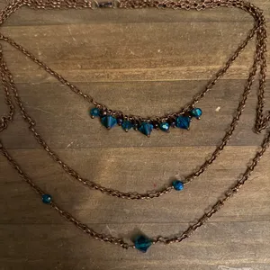 Long layered copper tone iridescent teal bead necklace thumbnail 2