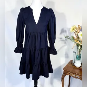 Pomander Place Kenzo Navy Cotton Poplin Tiered Dress Ruffle Sleeve~S🧡 thumbnail 12